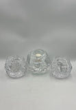 KOSTA BODA Crystal Snowball Votive Candle Holders Sweden Set Of 3 With Candles