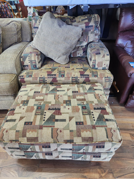 South western patterned oversized chair with footstool